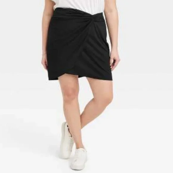 A New Day - Women's Ruched Ponte Mini Skirt - Black Size L - Picture 3 of 11